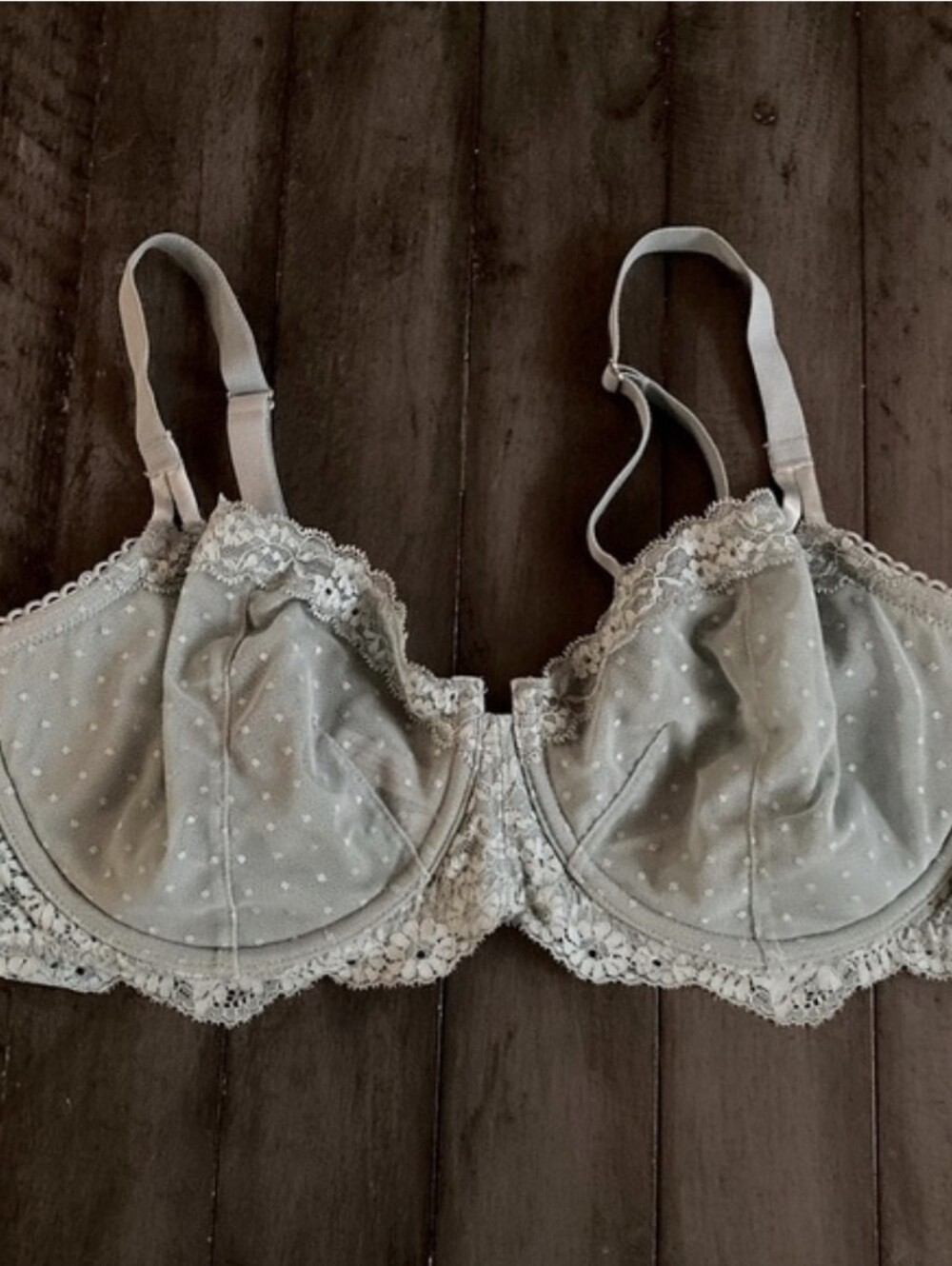 Victorias Secret 36DD Sage Green Unlined Polka Dot Push-up Bra